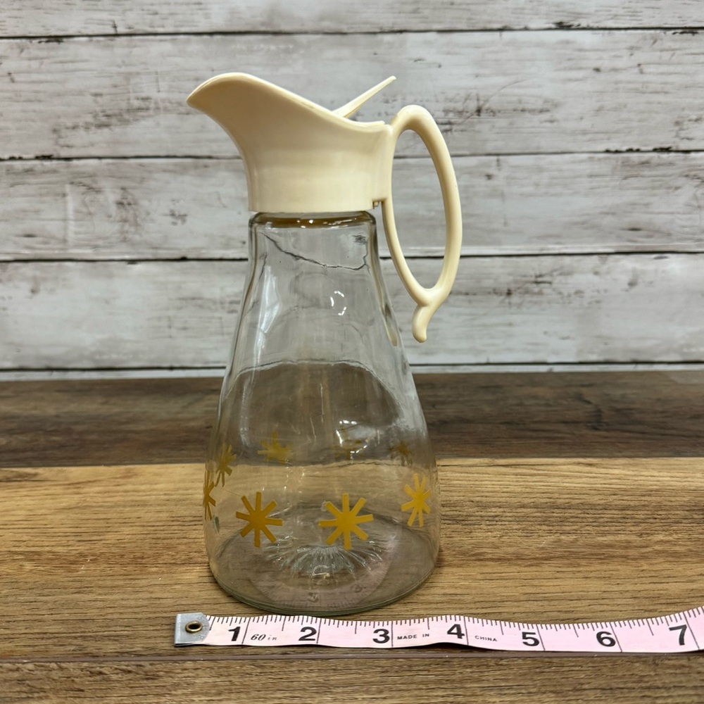 Vintage Log Cabin Atomic Starburst glass Syrup Dispenser retro syrup pitcher